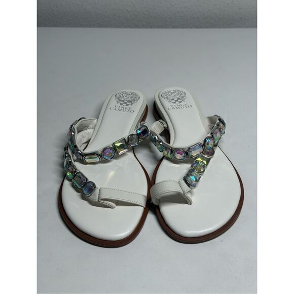 VINCE CAMUTO AMBRIDIL LADIES SIZE 8,5 LEATHER WHITE SANDALS SHOES TOE LOOP - Picture 1 of 9